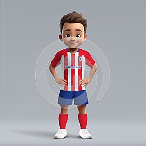 3d cartoon cute young soccer player in Atletico Madrid football photo