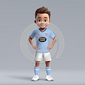 3d cartoon cute young soccer player in football uniform photo