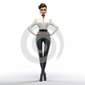 3d Cartoon Female Character With Slicked Back Hairstyle On White Background photo