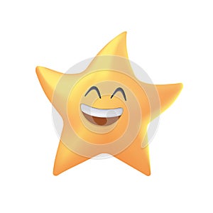 3D Cartoon funny kawaii star character or little twinkle vector personage shining in sky with happy smiling face photo
