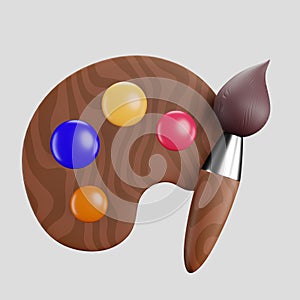 A 3D cartoon icon or emblem of a painting kit with painting brush and paint