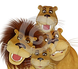 3d cartoon lion family photo