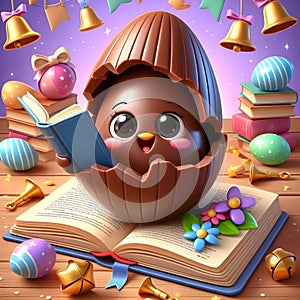 3D cartoon opened chocolate easter egg