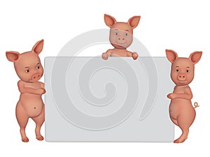 3d cartoon pigs with a blank frame