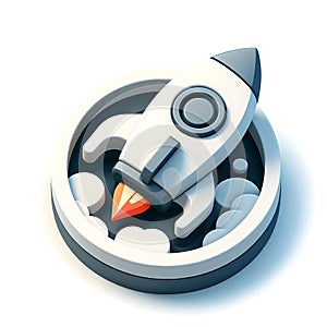 3D Cartoon Rocket Launching from a Circular Icon