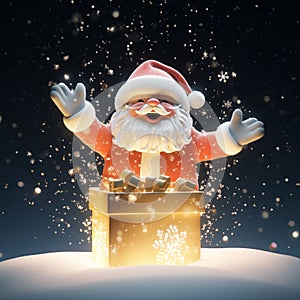 santa claus openning a giftbox and light spread out Ai generative photo