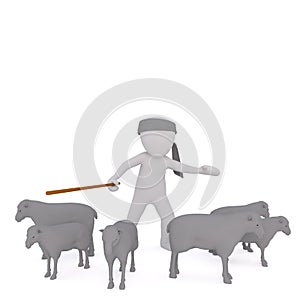 3d cartoon shepherd or herder with his sheep photo