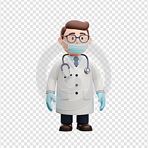 3D male doctor icon with stethoscope and gloves, isolated on transparent background photo