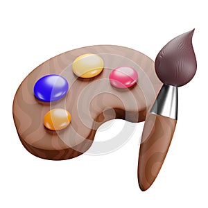 A 3D cartoon icon or emblem of a painting kit with painting brush and paint