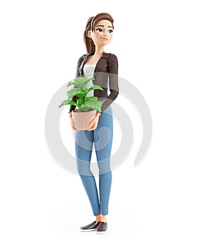 Tridimensionale progettazione della pittura una donna contabilità piante in vaso pianta 