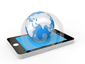 3d cellphone and earth globe
