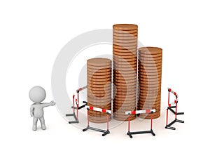 A 3D characte with stacks of coins