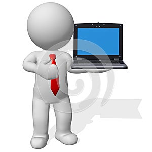 3d character business man standing with laptop