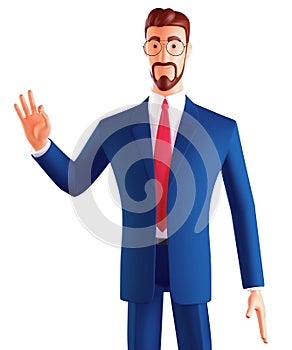 3d character close up portrait of funny businessman making ok symbol isolated on white background.