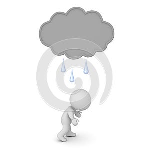 3D Character is depressed under rain cloud