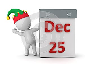 3D Character with Elf Hat Waving from Behind Tare Off Calendar w photo