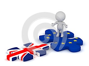 3D Character with European Union Puzzle Piece and British Flag P