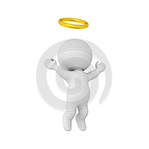 3D Character with golden halo ascending to heaven