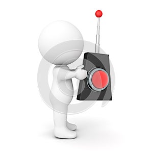 3D Character holding retro remote control gadget