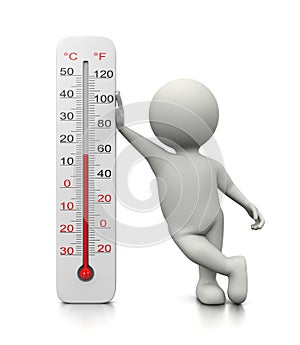 3D Character Leaned on a Thermometer photo