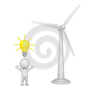 3D Character with Light Bulb Idea and Wind Turbine