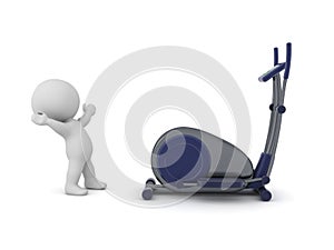 3D Character looking excited at eliptical bycicle photo