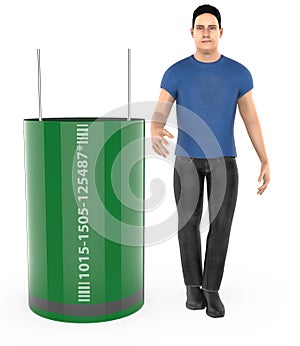 3d character , man and capacitor