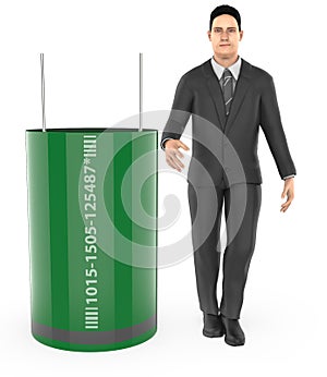 3d character , man and capacitor