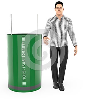 3d character , man and capacitor