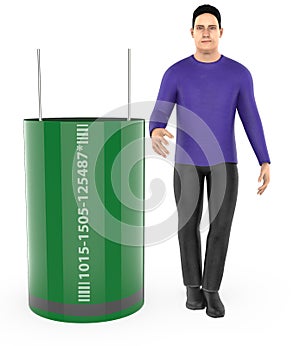 3d character , man and capacitor