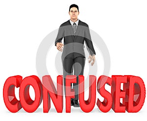 3d character , man , doubt , confussed - confused text