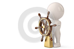 3d character man and at a helm helmsman.3D illustration. photo