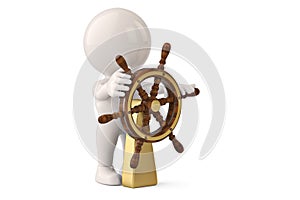 3d character man and at a helm helmsman.3D illustration. photo