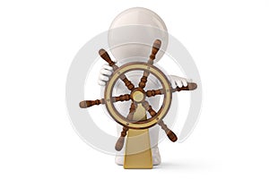 3d character man and at a helm helmsman.3D illustration. photo