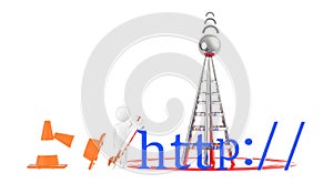 3d character , man http and a wireless tower