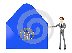 3d character , man opened envelope and email sign