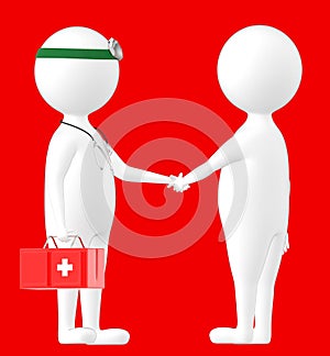3d character , man shaking hand with a medical practioner , doctor photo