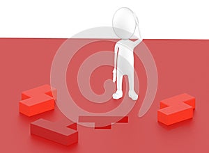 3d character , man thinking , unsoled puzzle , three solutions