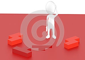 3d character , man thinking , unsoled puzzle , three solutions