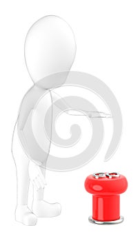 3d character , man is about to press go button