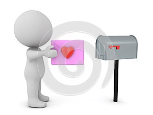 3D Character putting love letter in mailbox