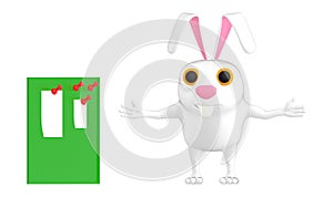 3d character , rabbit and billboards with empty notes pinned in it