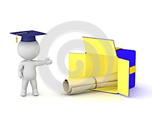 3D Character with Gift Box with Diploma