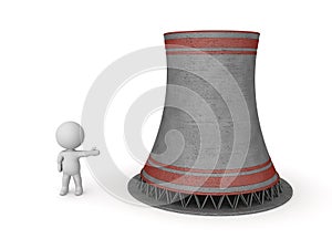 3D Character showing nuclear power chimney