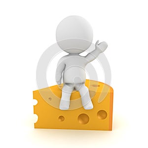3D Character sitting on swiss cheese