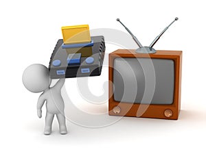 3D Character with a Video Game and a Retro TV