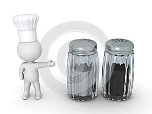 3D Character Wearing Chef Hat Showing Salt and Pepper