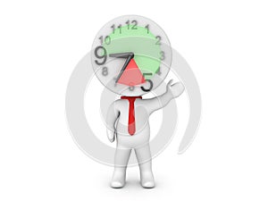 3D Character wearing a tie with a clock for head photo