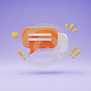 3D Chat Bubbles with Exclamation Marks and Star on Purple Background speech bubbles communication