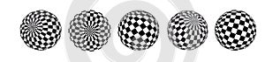 3d checkered texture sphere globe graphics shape set. Circle round ball mesh, white grid check, black, abstract chess photo